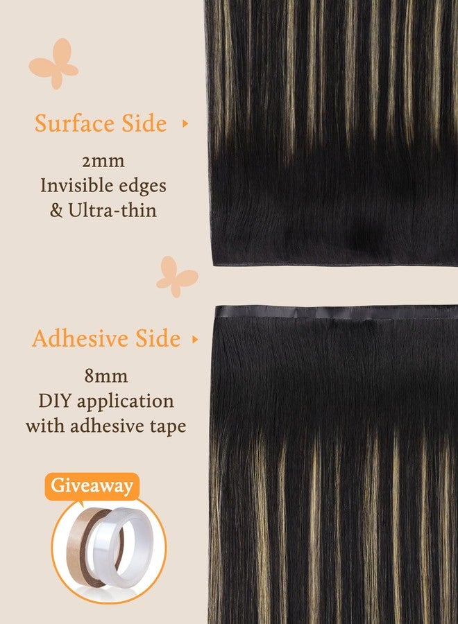 DOORES Weft Hair Extensions Human Hair Seamless Wide Tape, Natural Black to Light Blonde 18 Inch 50g, Invisible Genius Tape in Weft Extensions Remy - Image 3